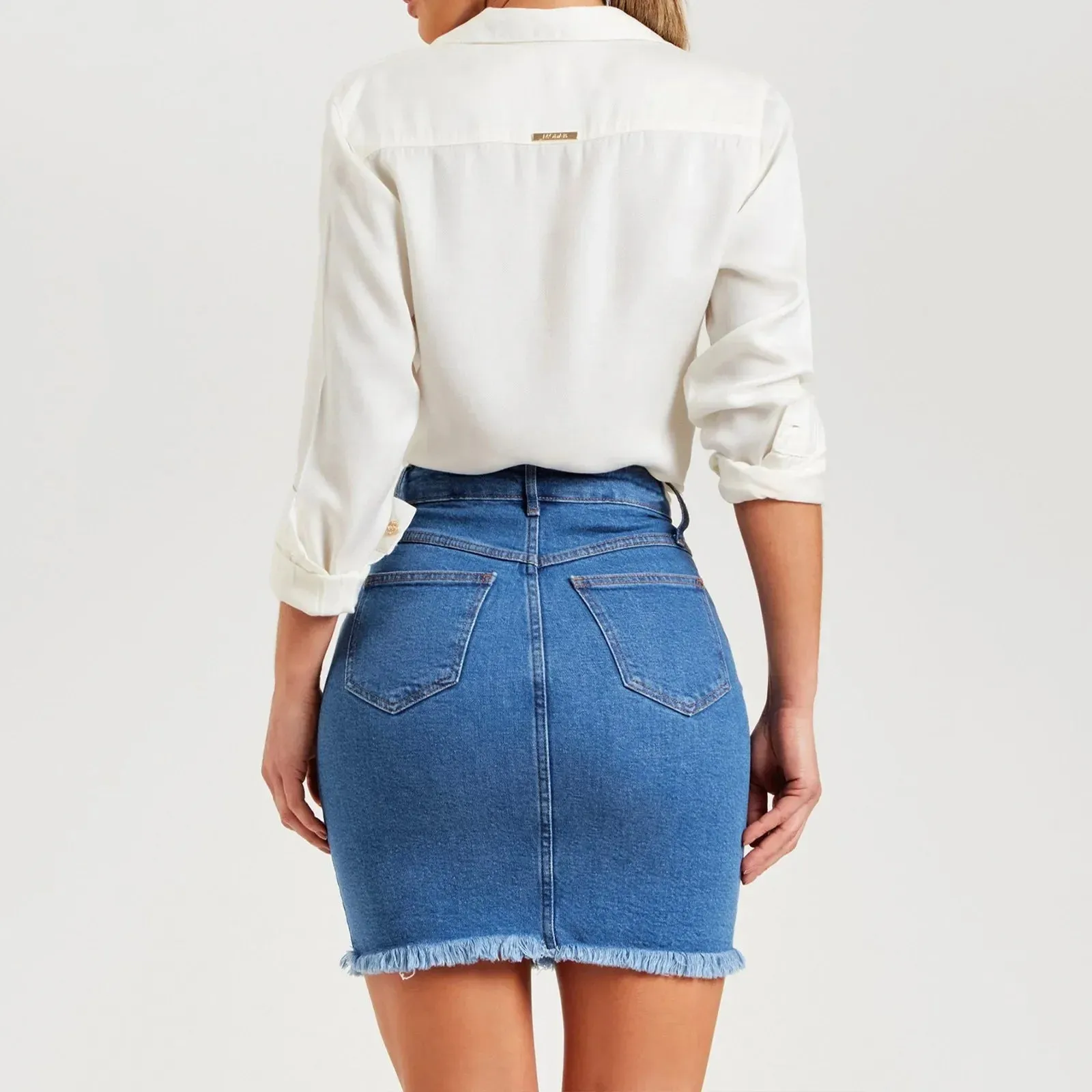 2024 High Waist Denim Asymmetrical A-Line Mini Skirt Slim Vintage Short Skirt