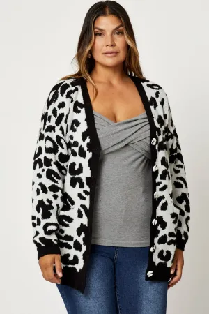 Animal Print Knit Cardigan Long Sleeve Longline