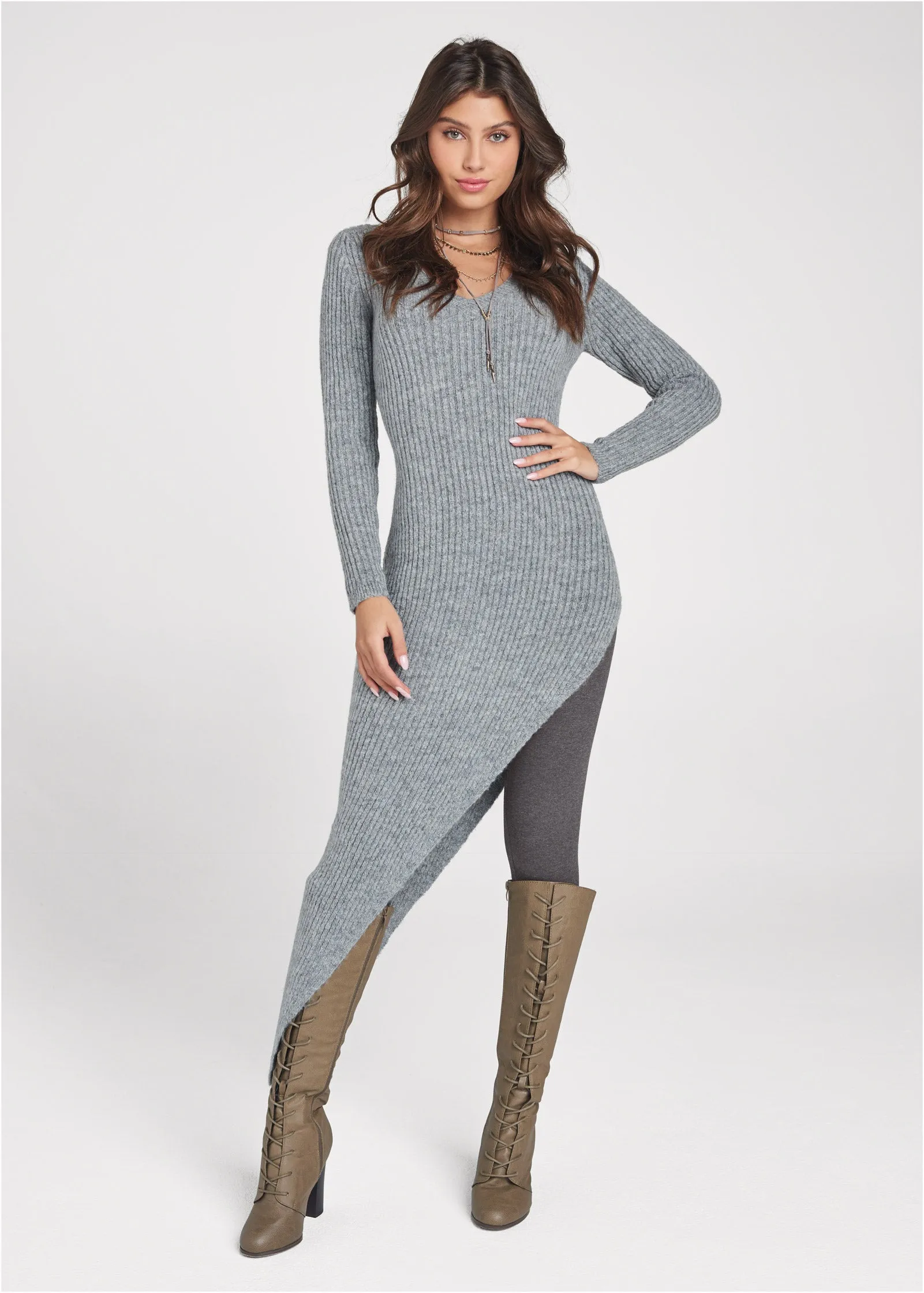 Asymmetrical Maxi Sweater - Heather Grey