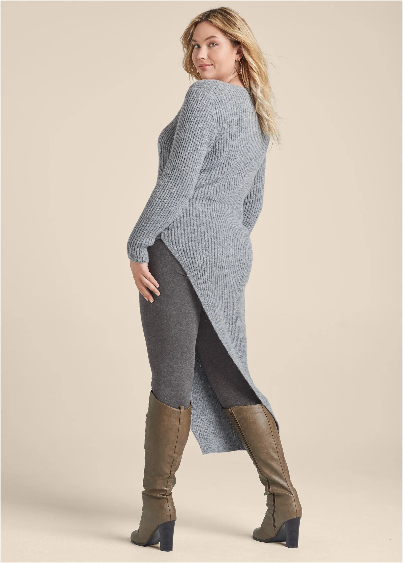 Asymmetrical Maxi Sweater - Heather Grey