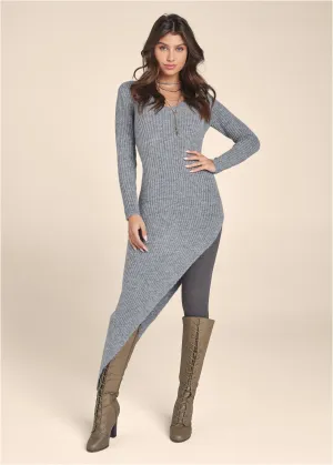 Asymmetrical Maxi Sweater - Heather Grey