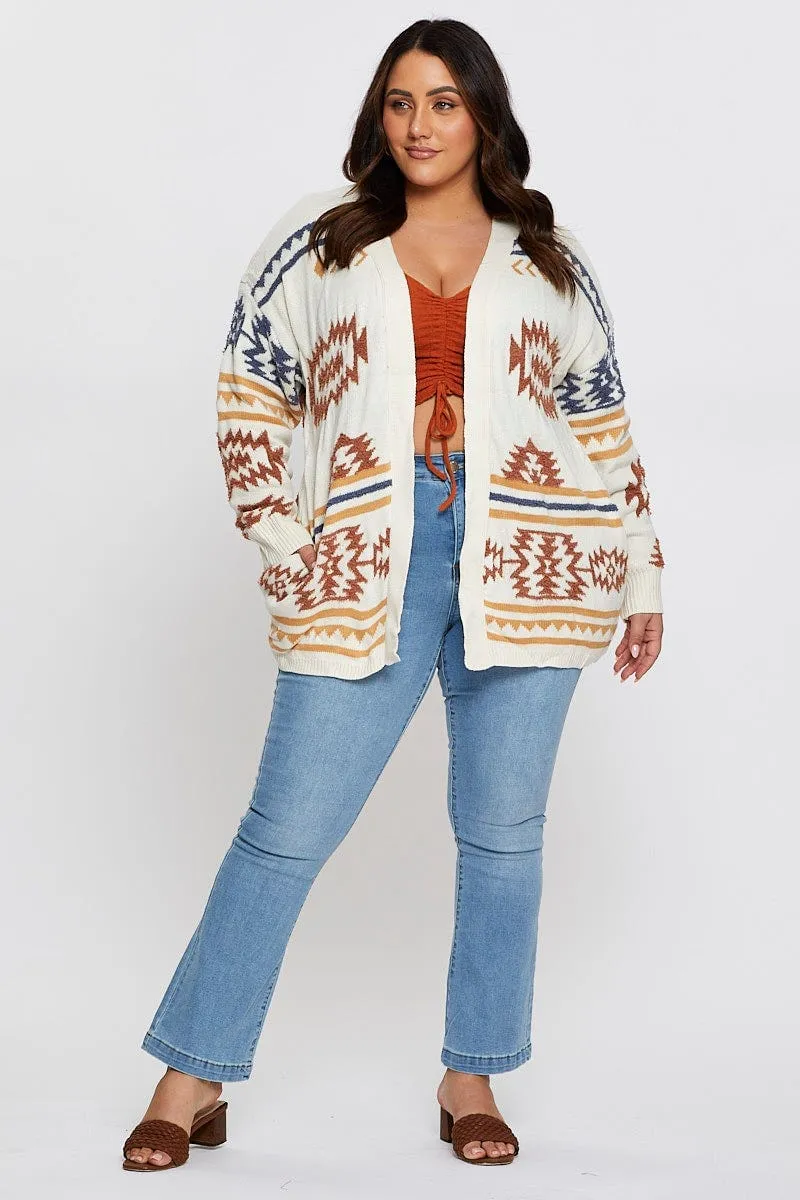 Aztec Print Longline Cardigan