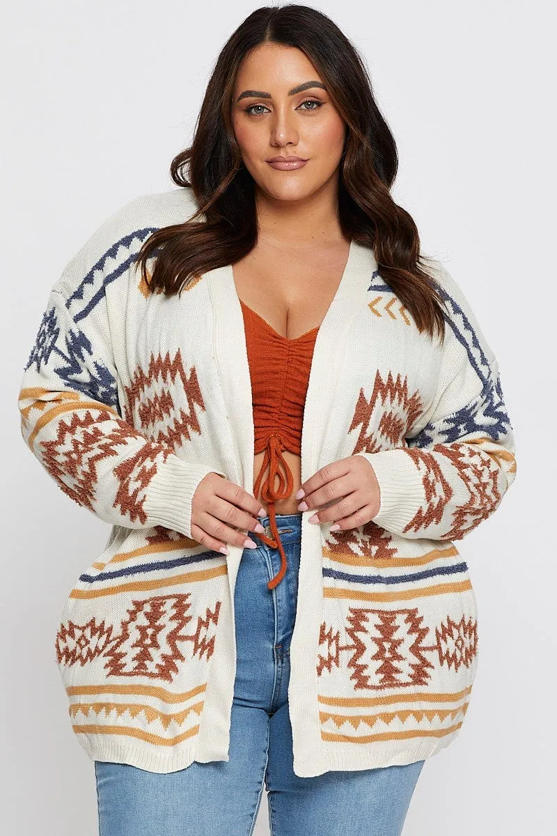 Aztec Print Longline Cardigan