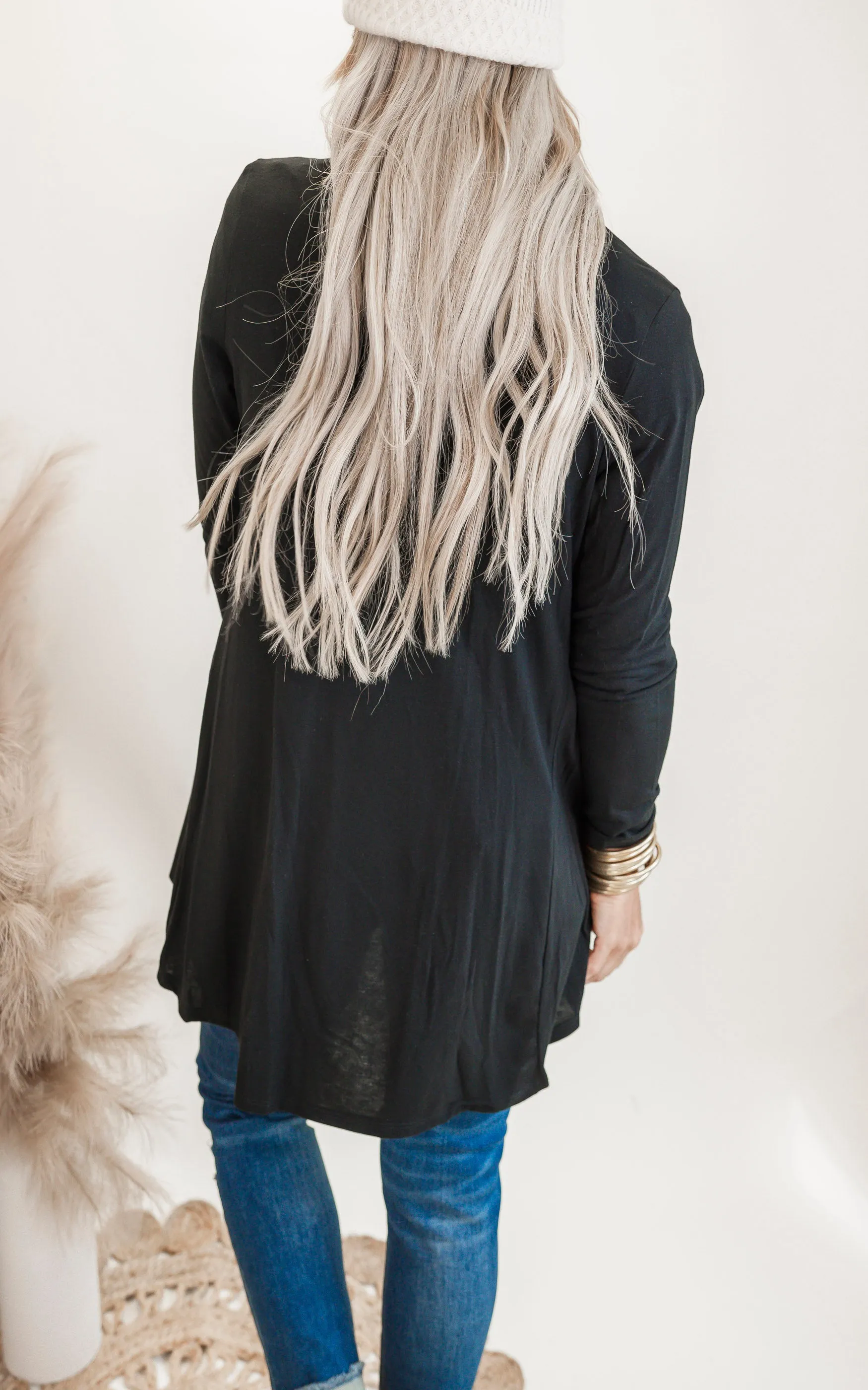 Black Solid Knit Cardigan