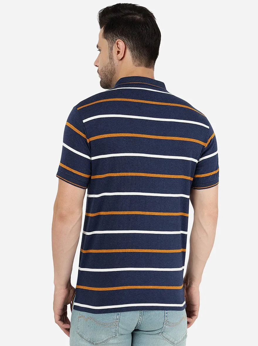 Blue & Yellow Striped Slim Fit Polo T-Shirt | Greenfibre