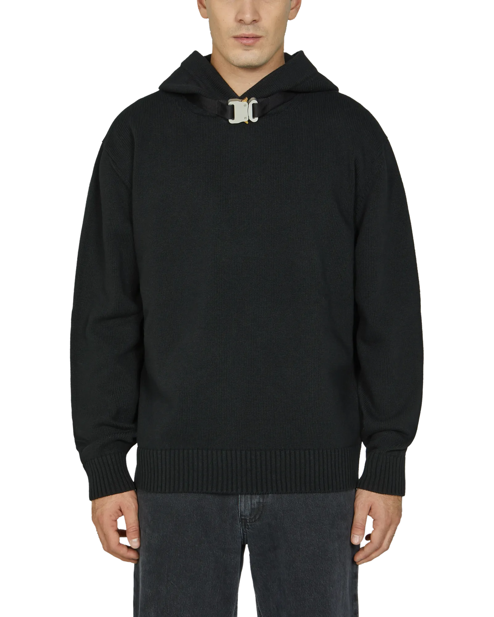 BUCKLE COLLAR KNITTED HOODIE