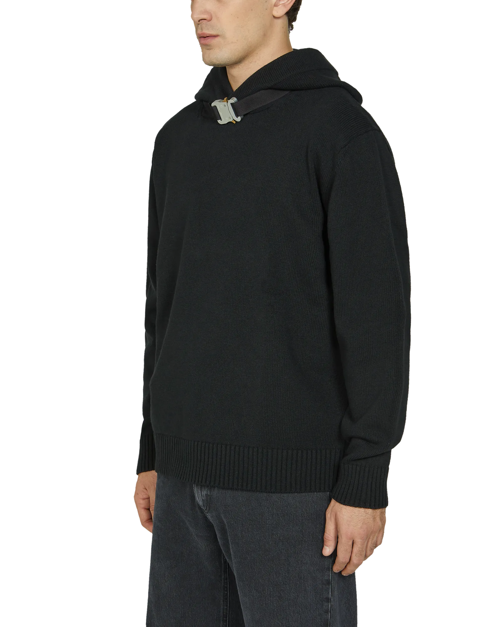 BUCKLE COLLAR KNITTED HOODIE