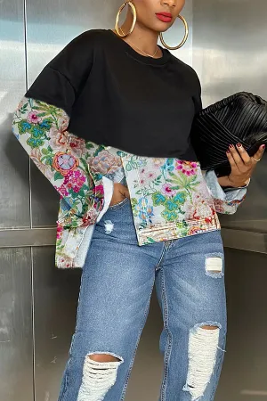 Casual Knitted Patchwork Floral Sweatshirt