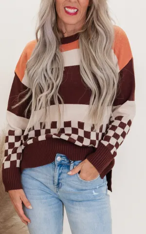 Check & Stripe Oversized Sweater Top