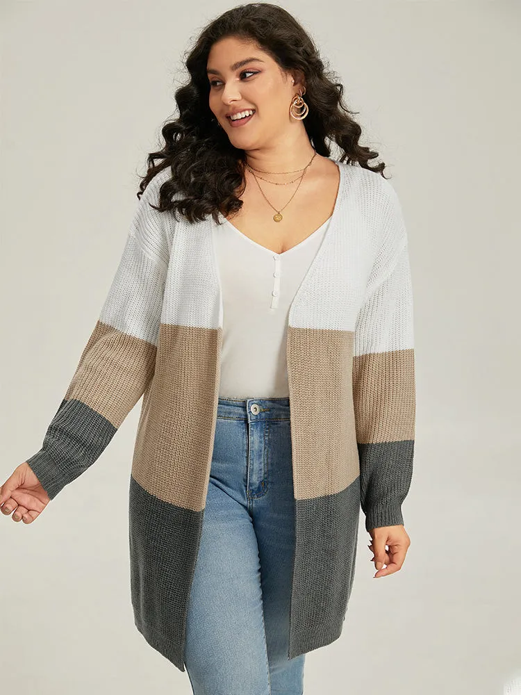 Colorblock Contrast Open Front Cardigan