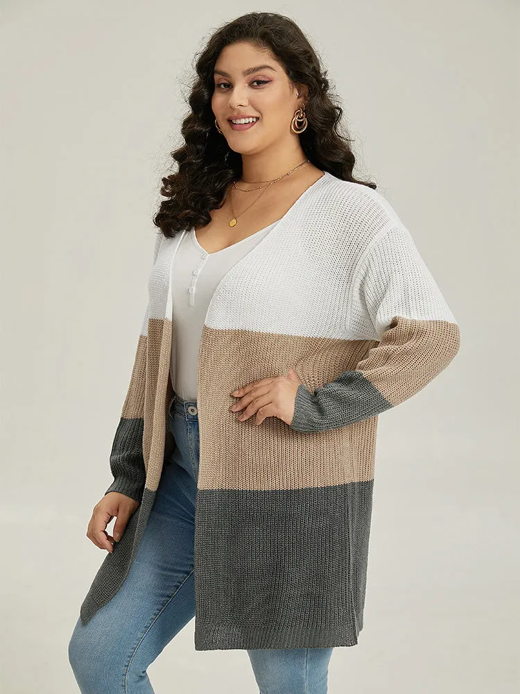 Colorblock Contrast Open Front Cardigan