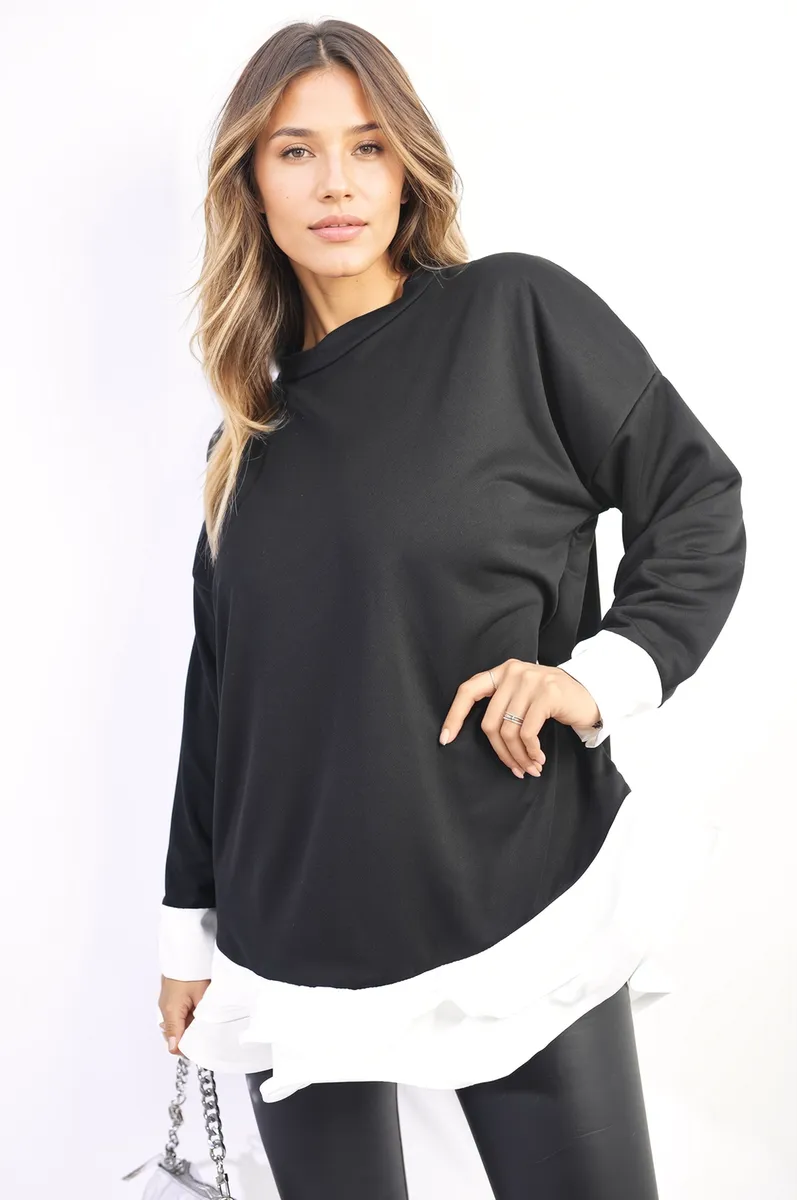 Contrast Ruffled Hem Top