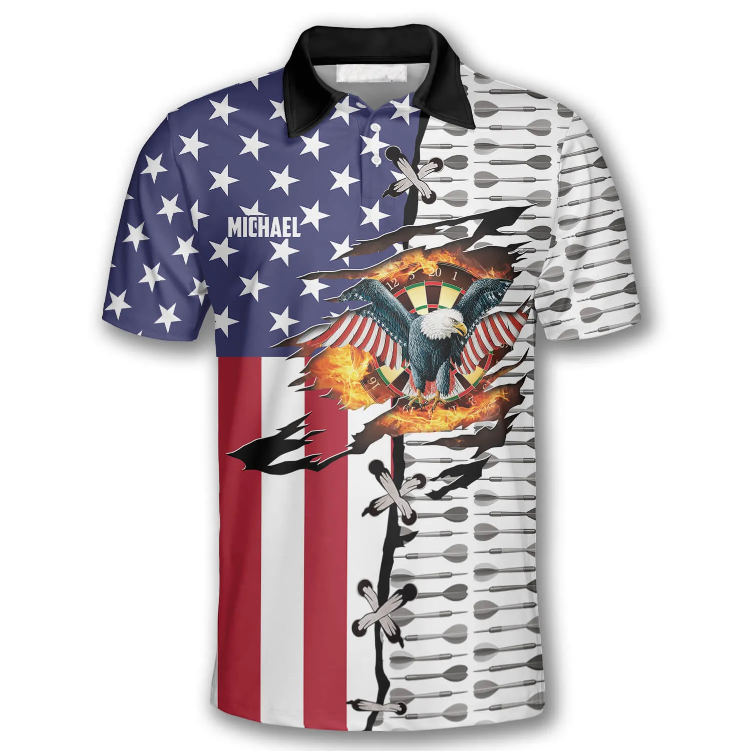 Dart Arrow Pattern Eagle Flag Custom Darts Polo Shirts, Flag American Dart Shirt