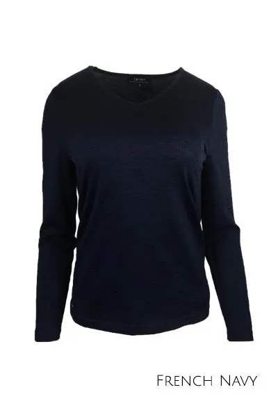 EBAS556 MERINO VEE NECK TOP