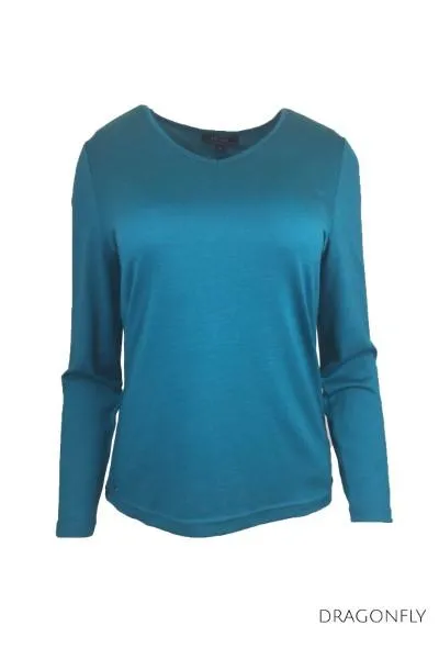 EBAS556 MERINO VEE NECK TOP