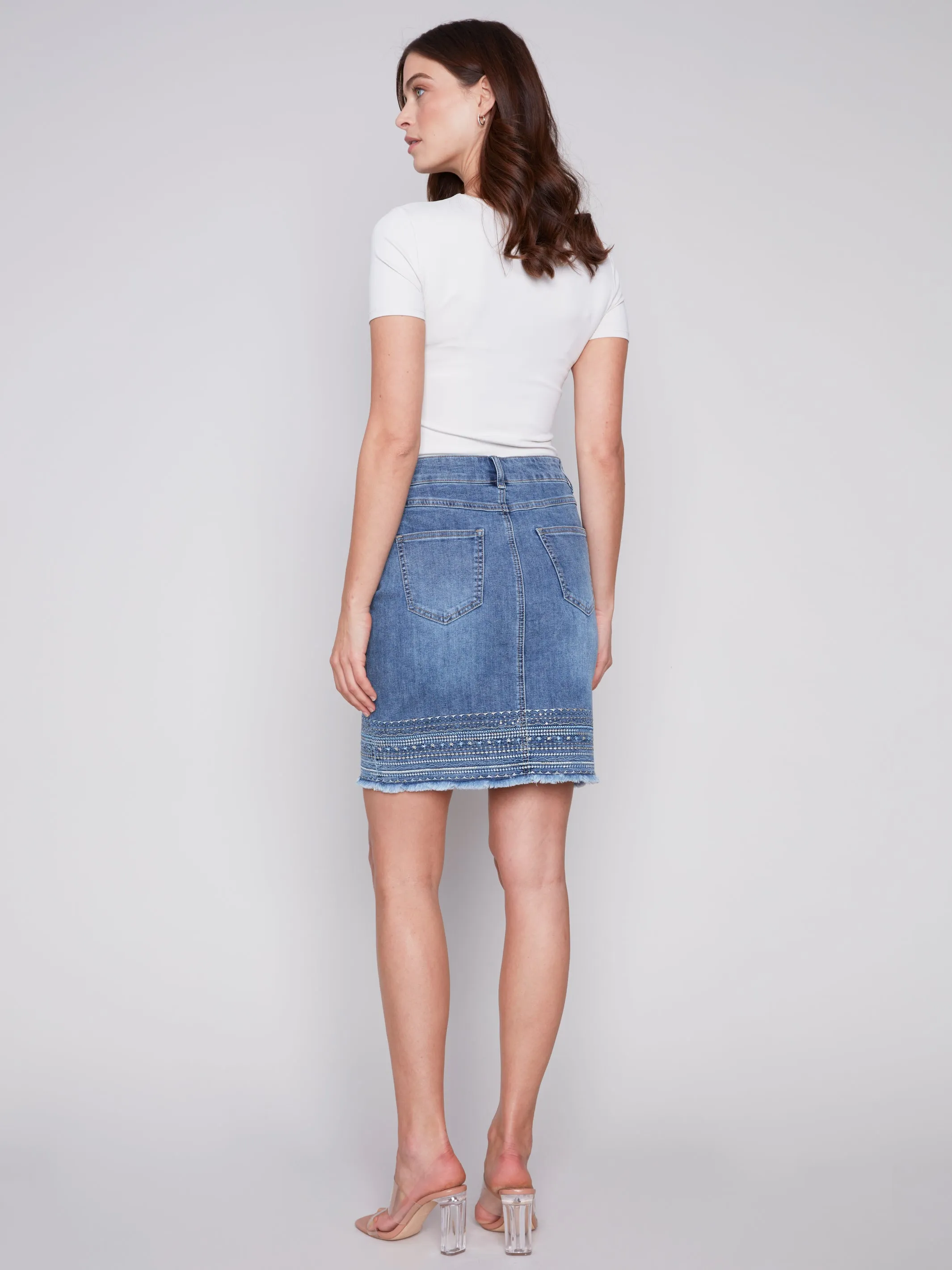 Embroidered Hem Denim Skirt