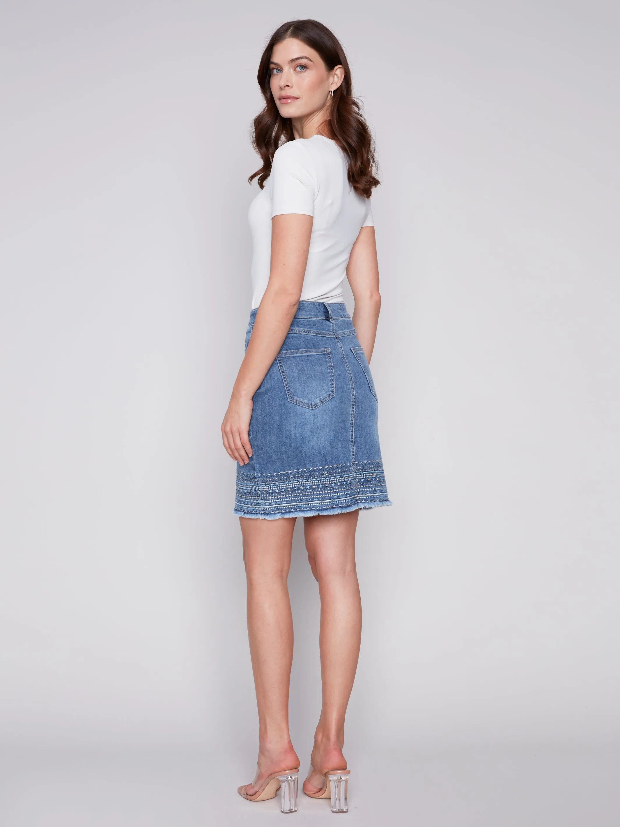 Embroidered Hem Denim Skirt