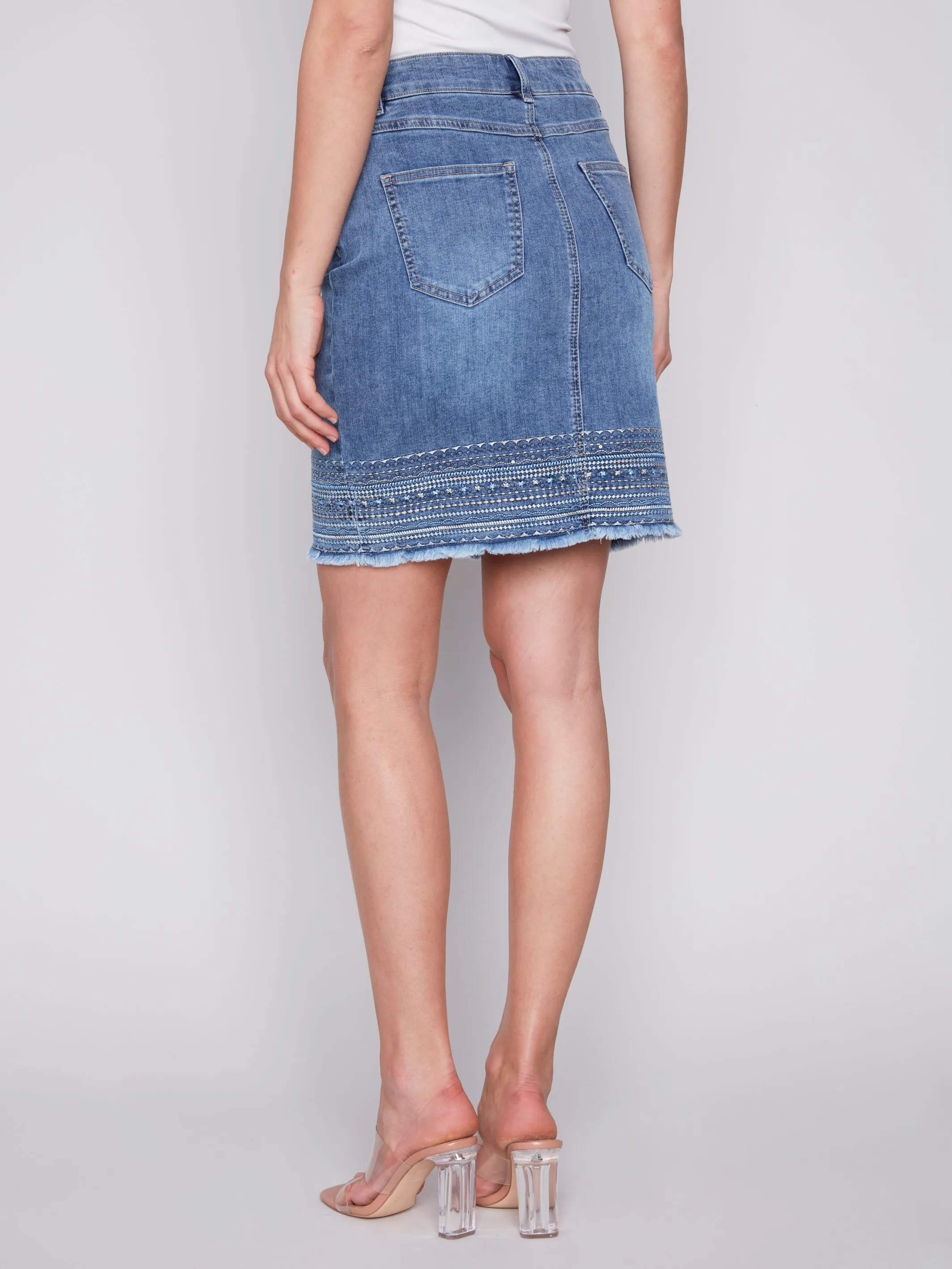 Embroidered Hem Denim Skirt