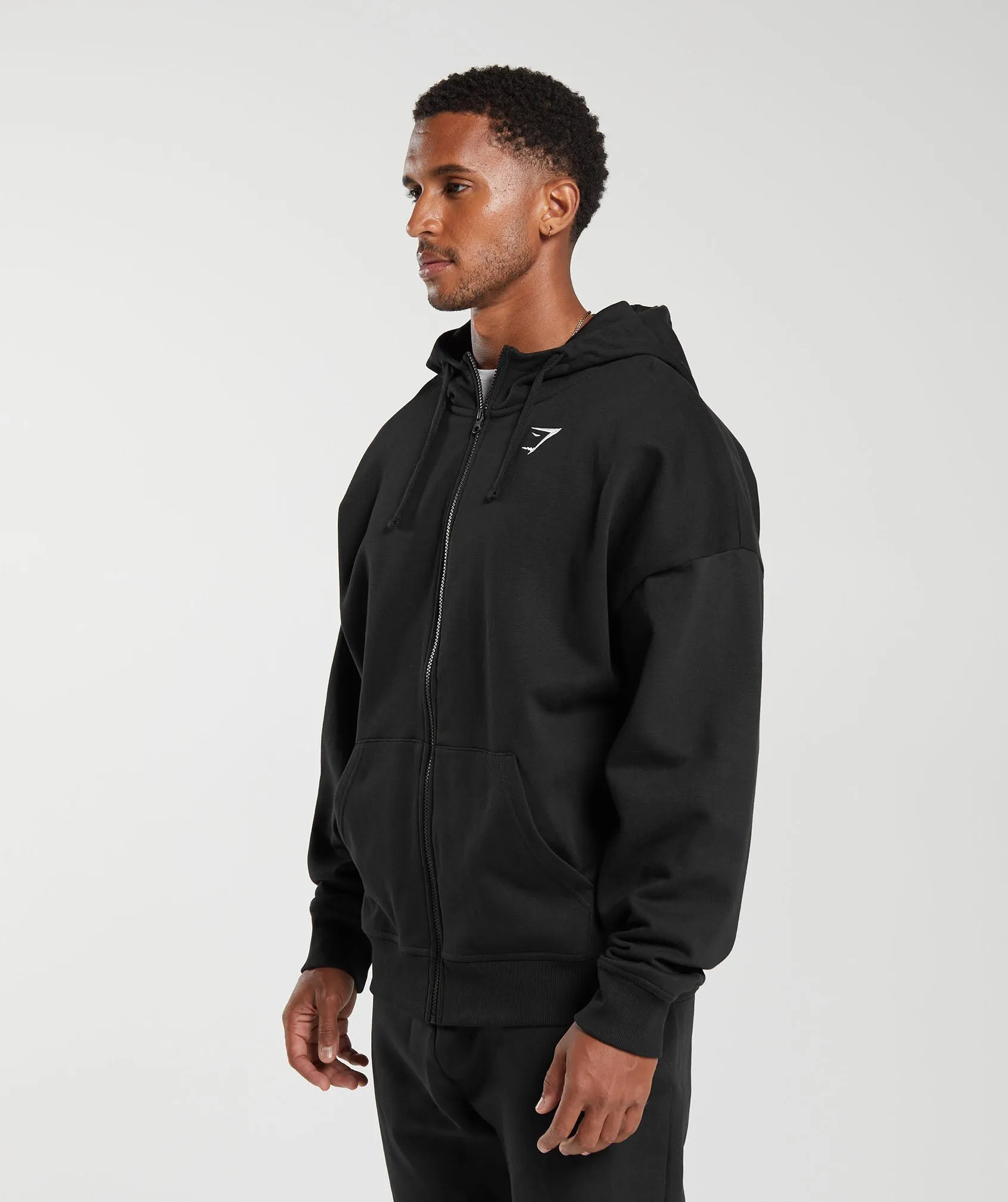 Gymshark Crest Oversized Zip Up Hoodie - Black