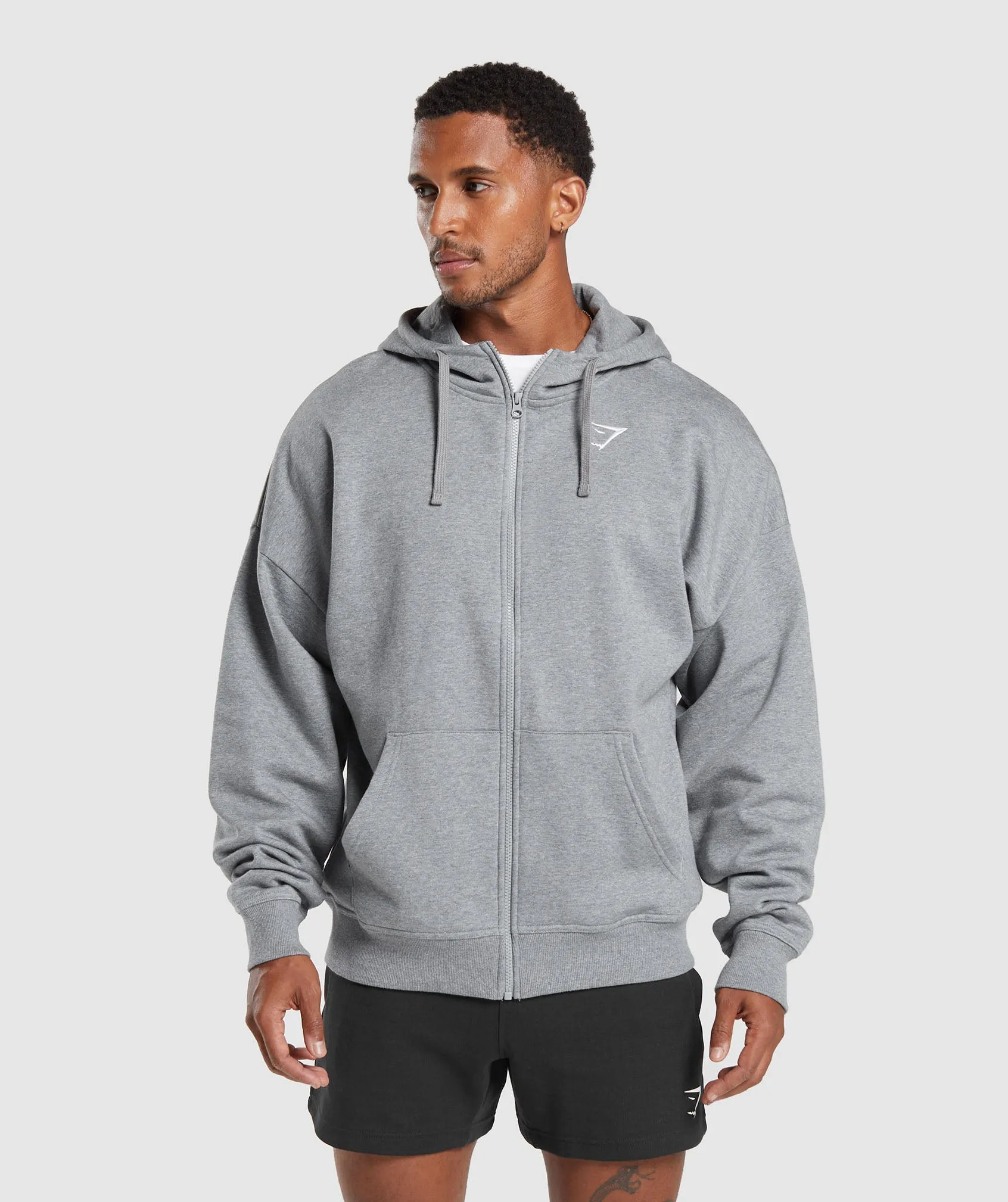 Premium Charcoal Grey Marl Gymshark Crest Oversized Zip-Up Hoodie