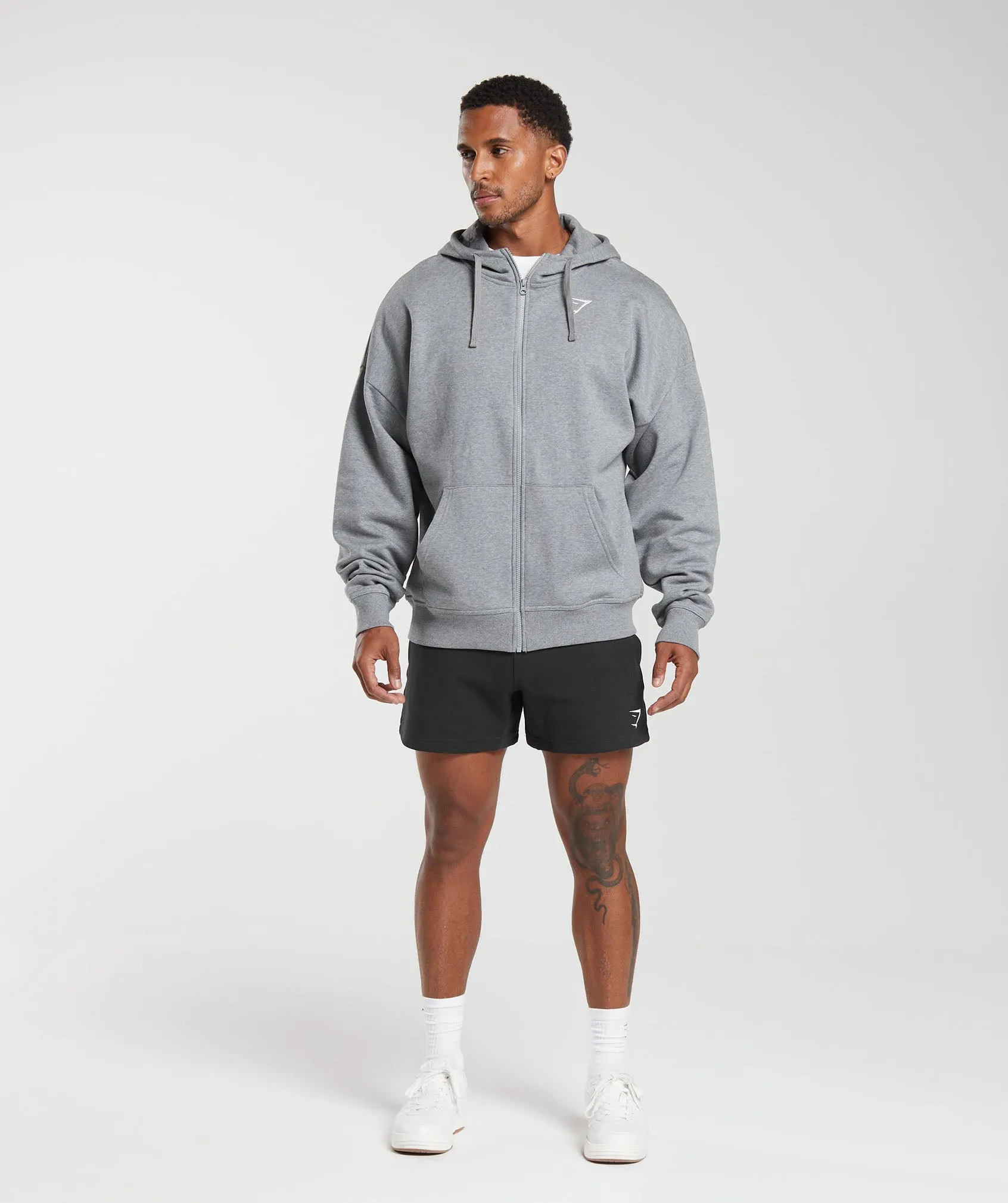 Premium Charcoal Grey Marl Gymshark Crest Oversized Zip-Up Hoodie