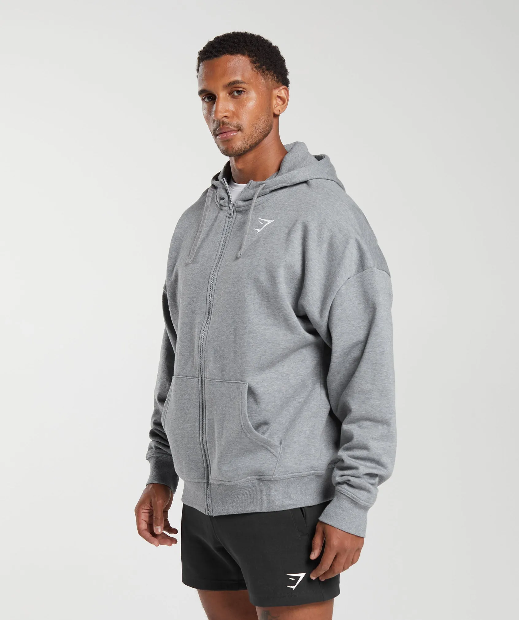 Premium Charcoal Grey Marl Gymshark Crest Oversized Zip-Up Hoodie