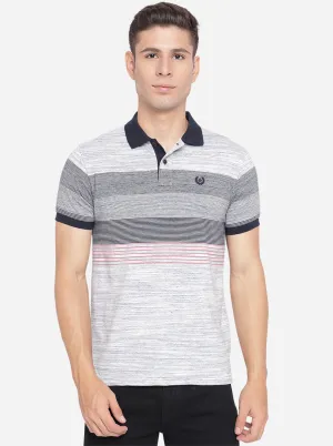 Illusion Blue Striped Slim Fit Polo T-Shirt | Greenfibre