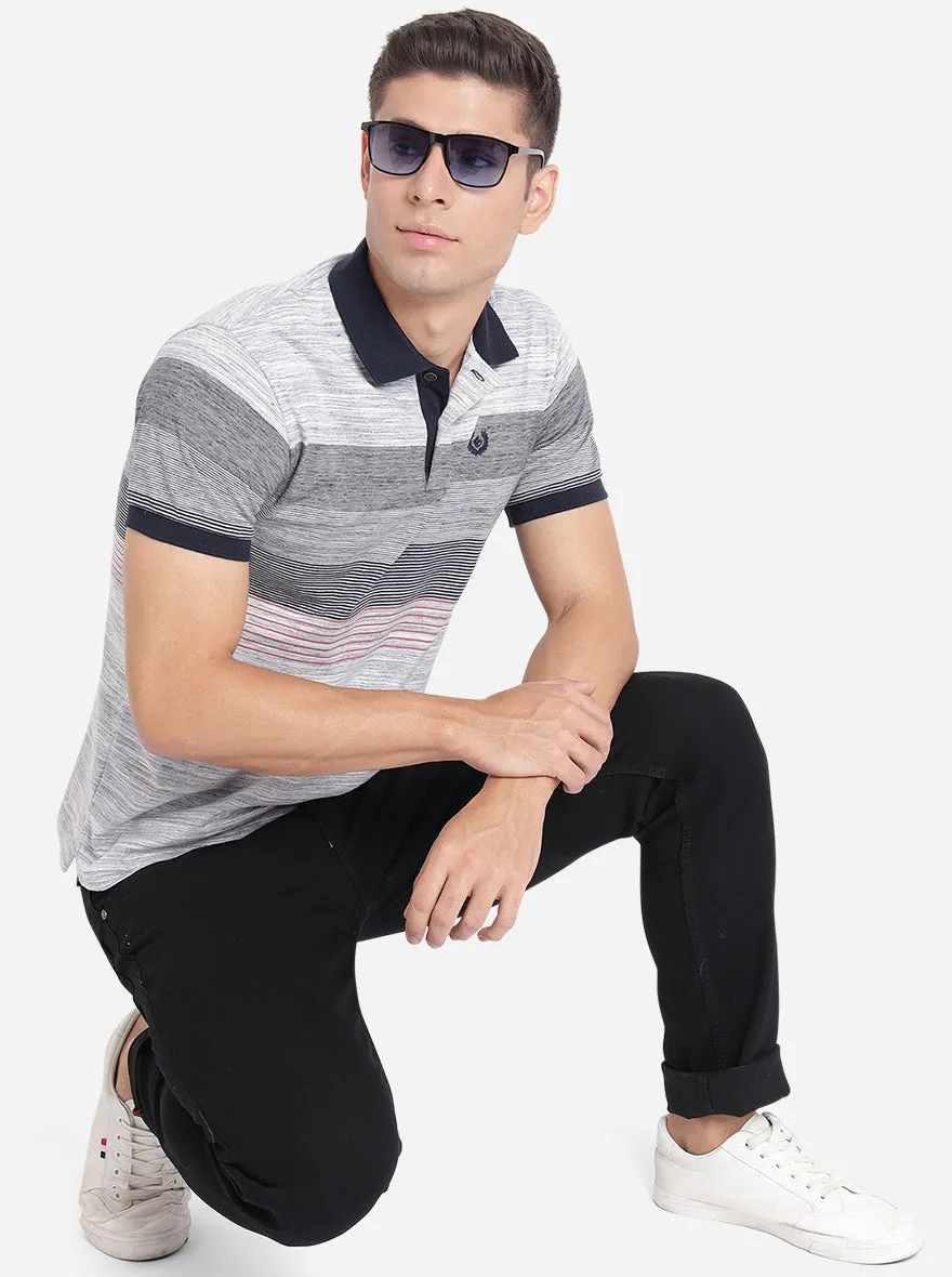 Illusion Blue Striped Slim Fit Polo T-Shirt | Greenfibre