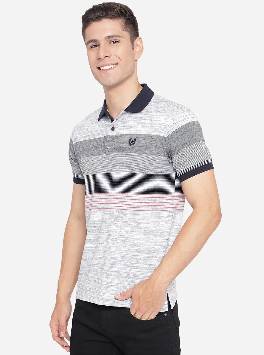 Illusion Blue Striped Slim Fit Polo T-Shirt | Greenfibre