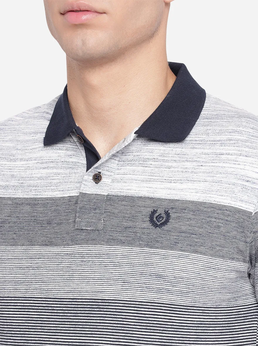 Illusion Blue Striped Slim Fit Polo T-Shirt | Greenfibre