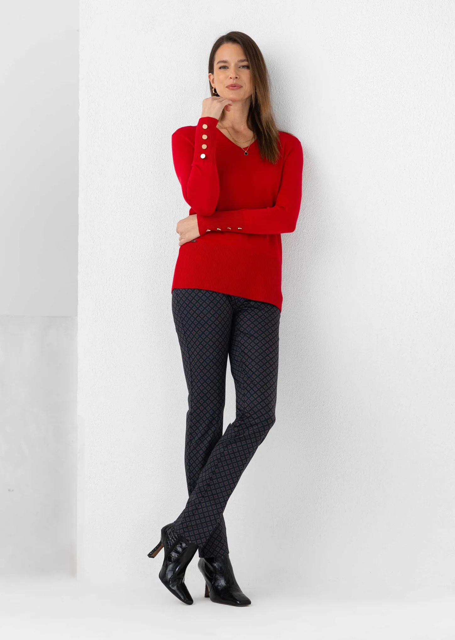 Juliette Fabric 25'' Long Sleeves Sweater With ''v'' Neck