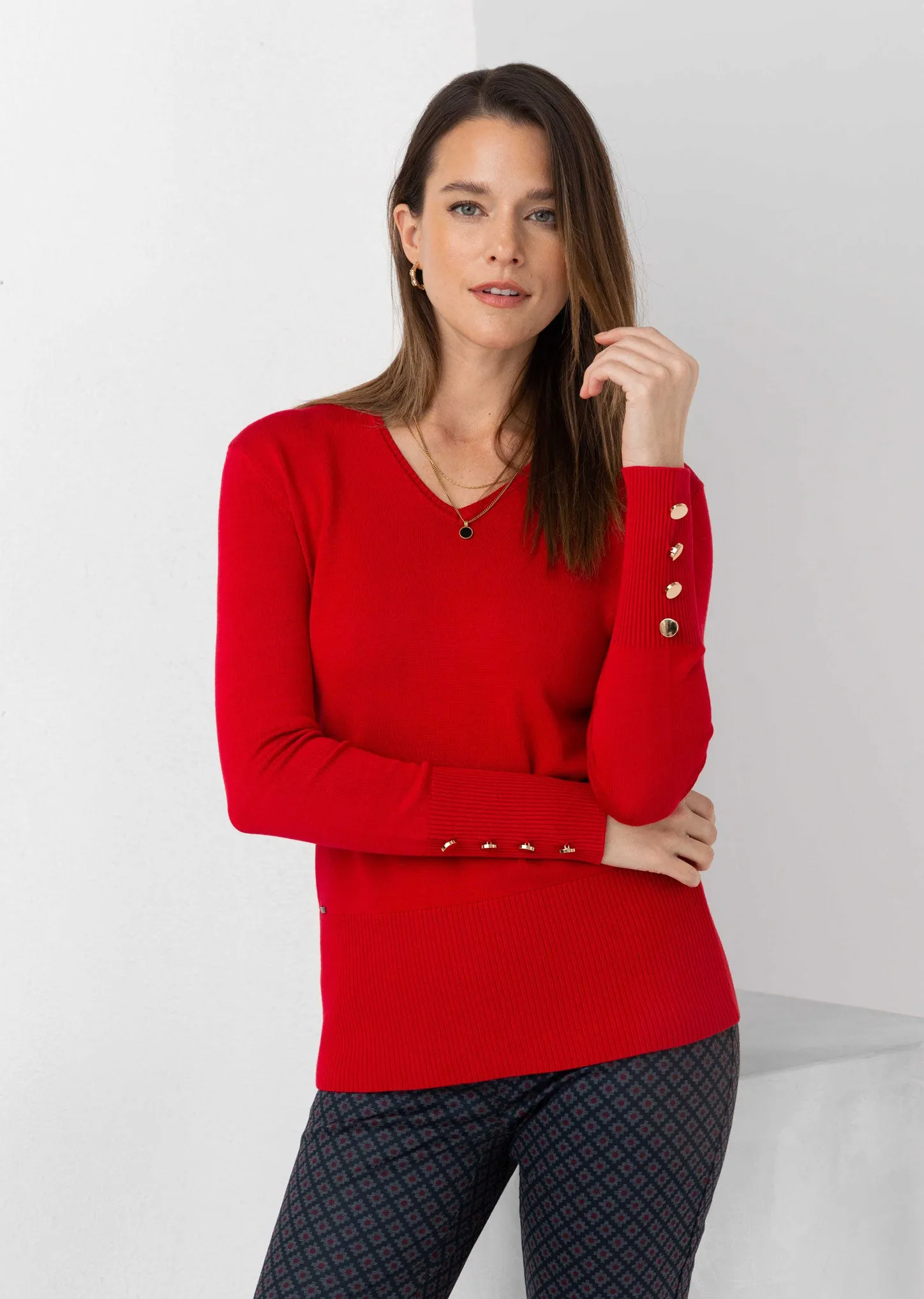 Juliette Fabric 25'' Long Sleeves Sweater With ''v'' Neck