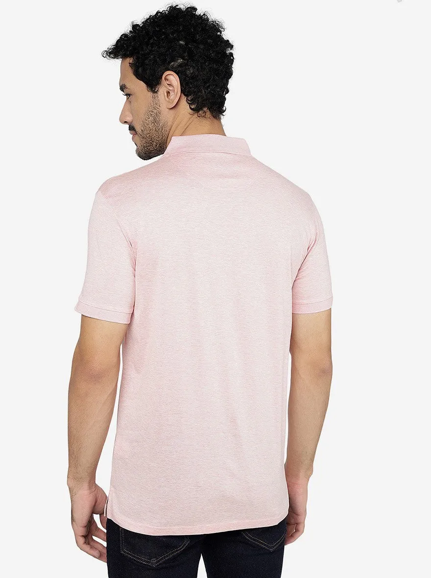 Light Pink Solid Slim Fit Polo T-Shirt | JadeBlue