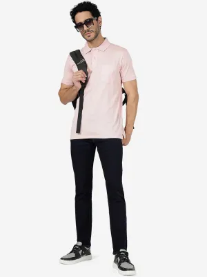 Light Pink Solid Slim Fit Polo T-Shirt | JadeBlue