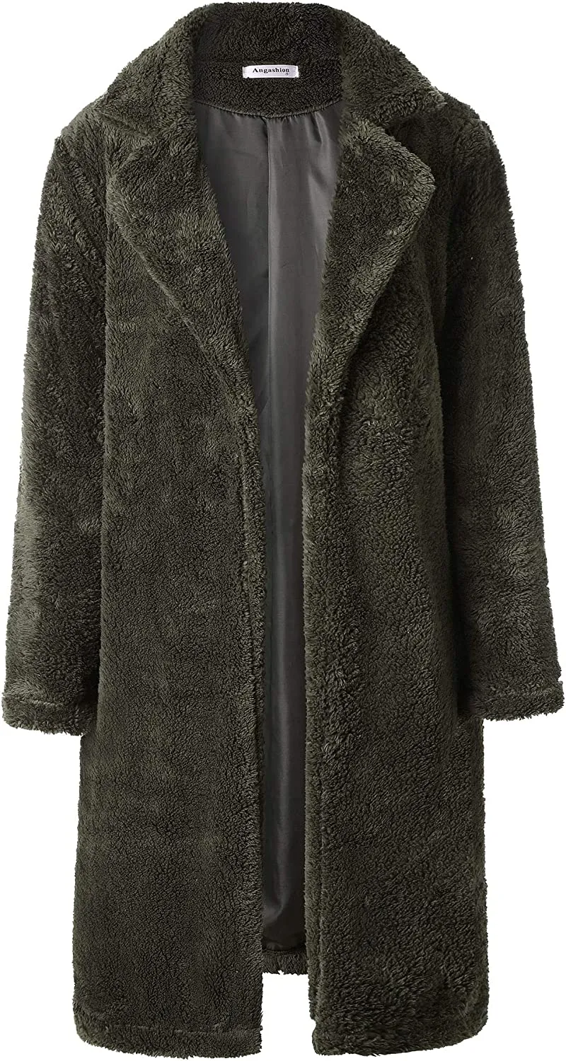 Light Weight | Single Layer Women's Fuzzy Fleece Cardigan Coat | Faux Fur Lapel Front Open Warm Winter Outwear Jackets.