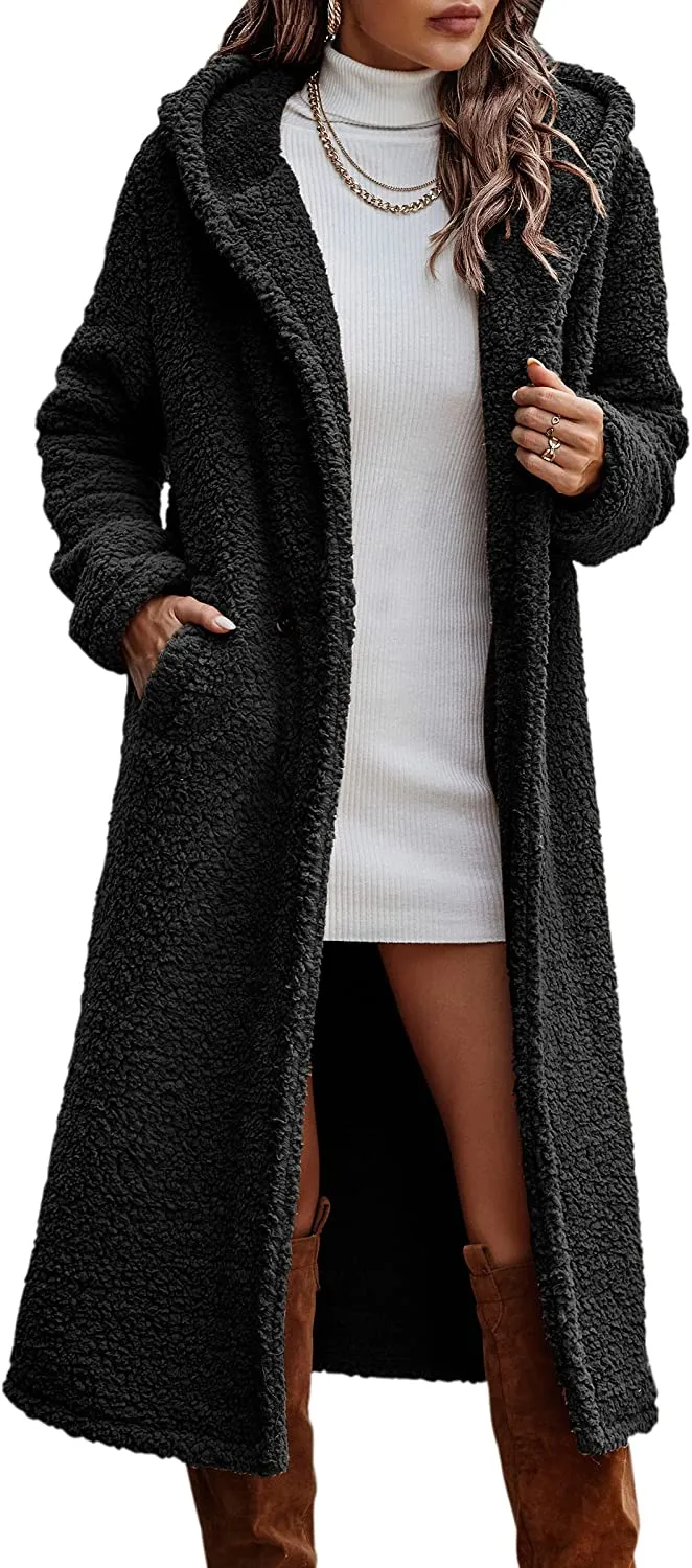 Light Weight | Single Layer Women's Fuzzy Fleece Cardigan Coat | Faux Fur Lapel Front Open Warm Winter Outwear Jackets.