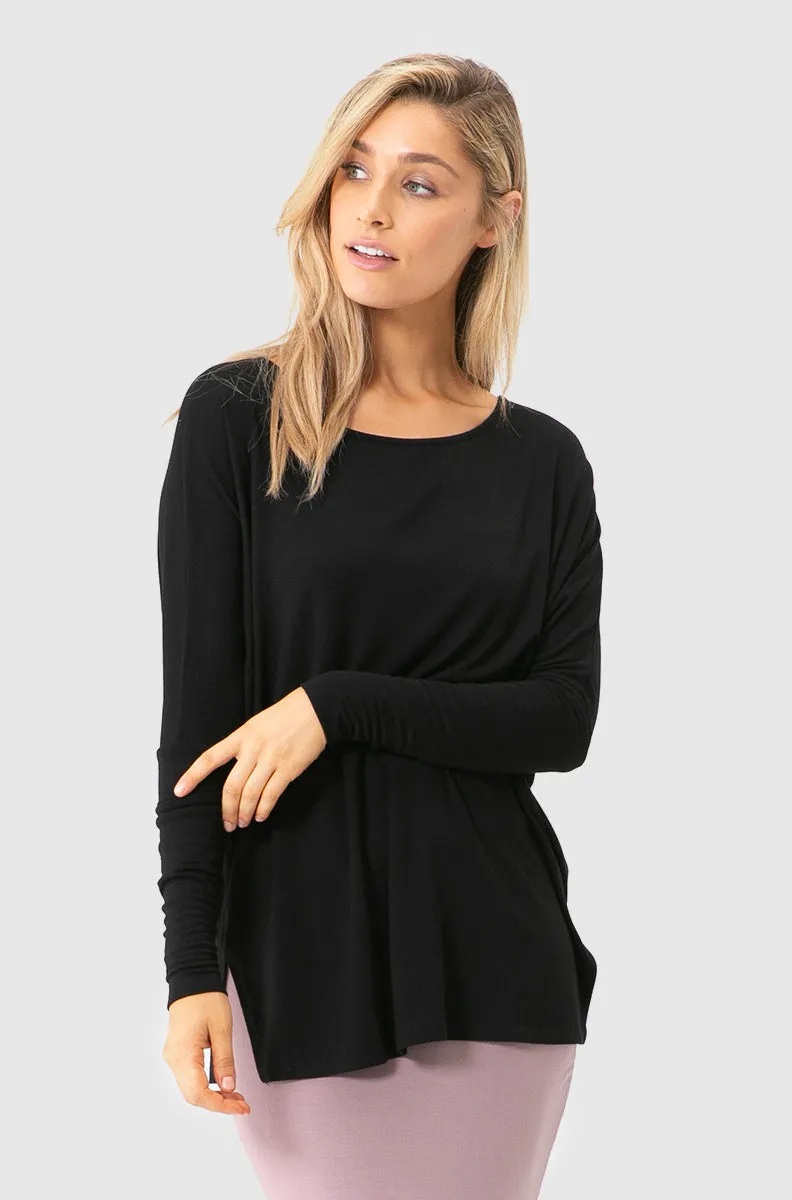 Liv Long Sleeve Slouch Top - Black