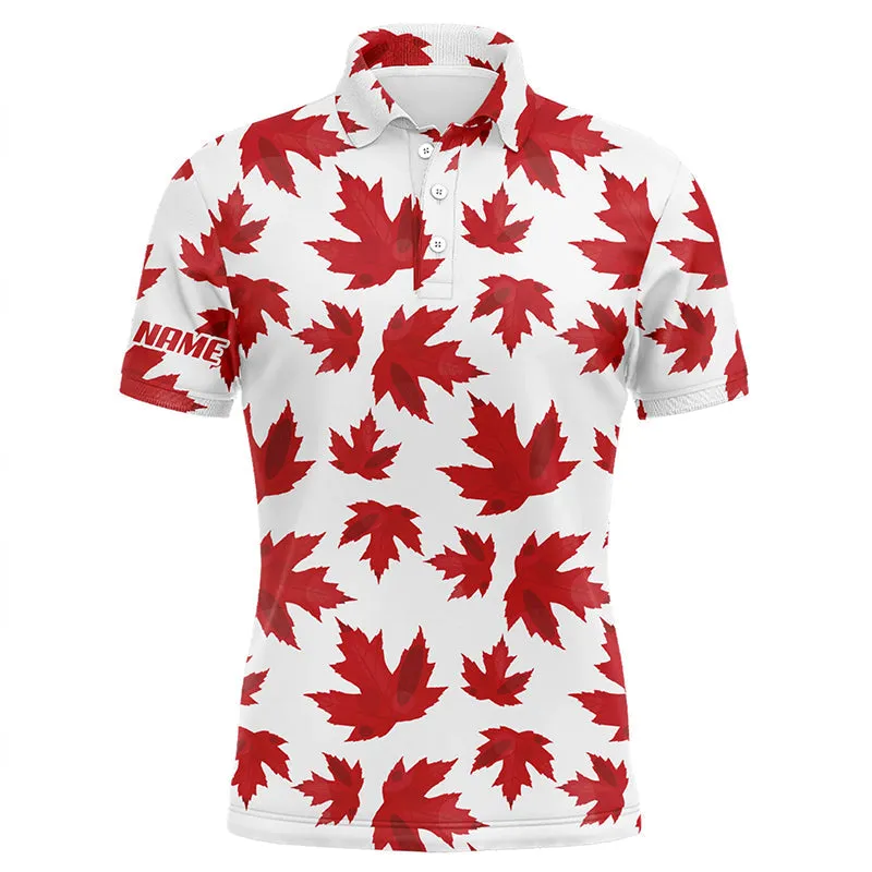 Mens Golf Polo Shirts Custom Patriot Golf Tops Red Canada Maple Leaf Pattern Team Golf Polo Shirts