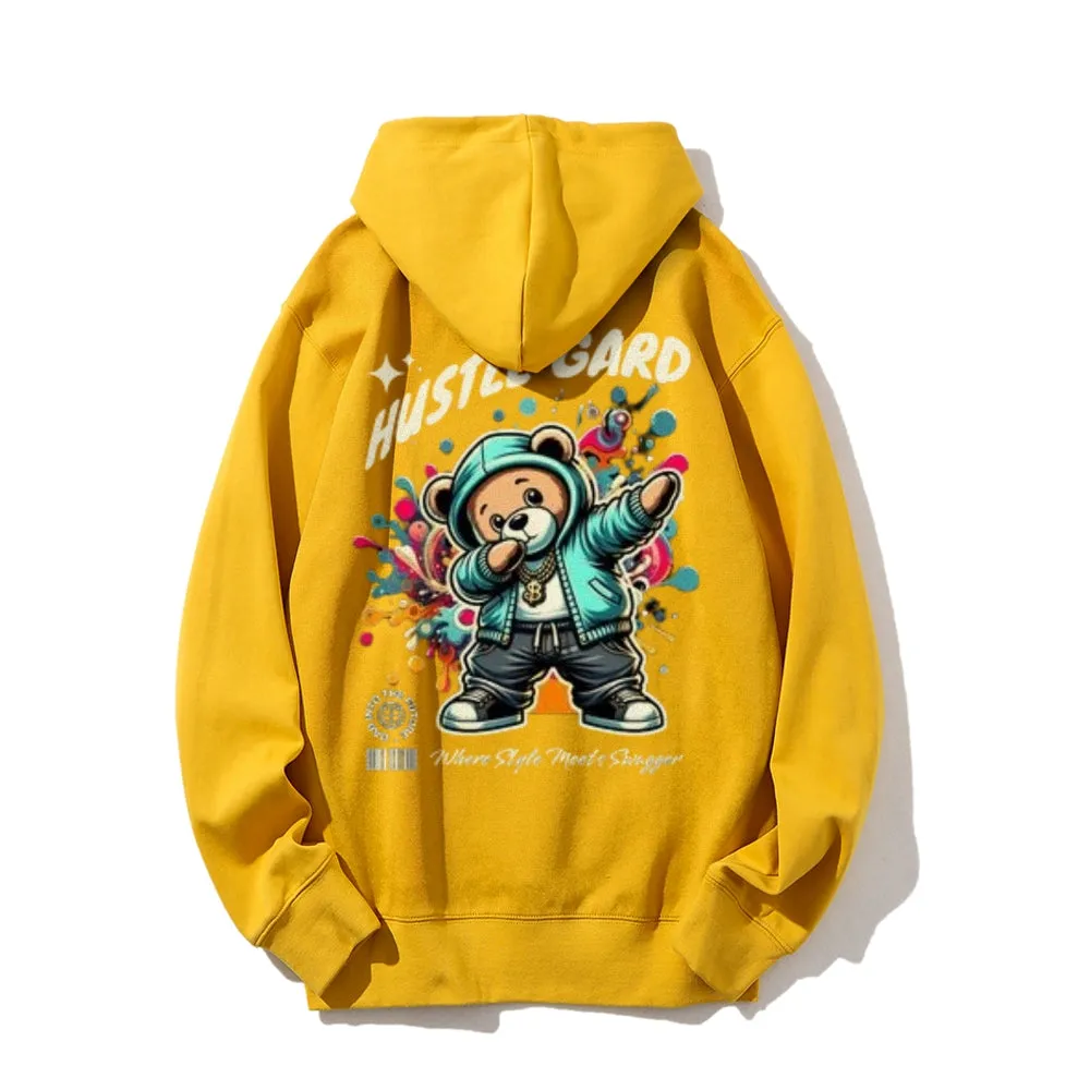 Mens HUSTLE GARD Bear Graphic Hoodies