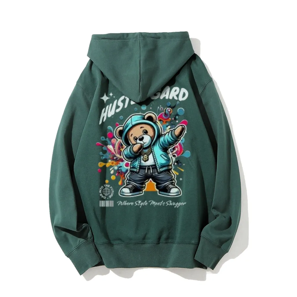 Mens HUSTLE GARD Bear Graphic Hoodies