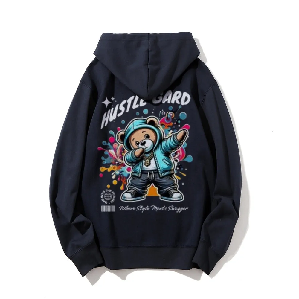 Mens HUSTLE GARD Bear Graphic Hoodies