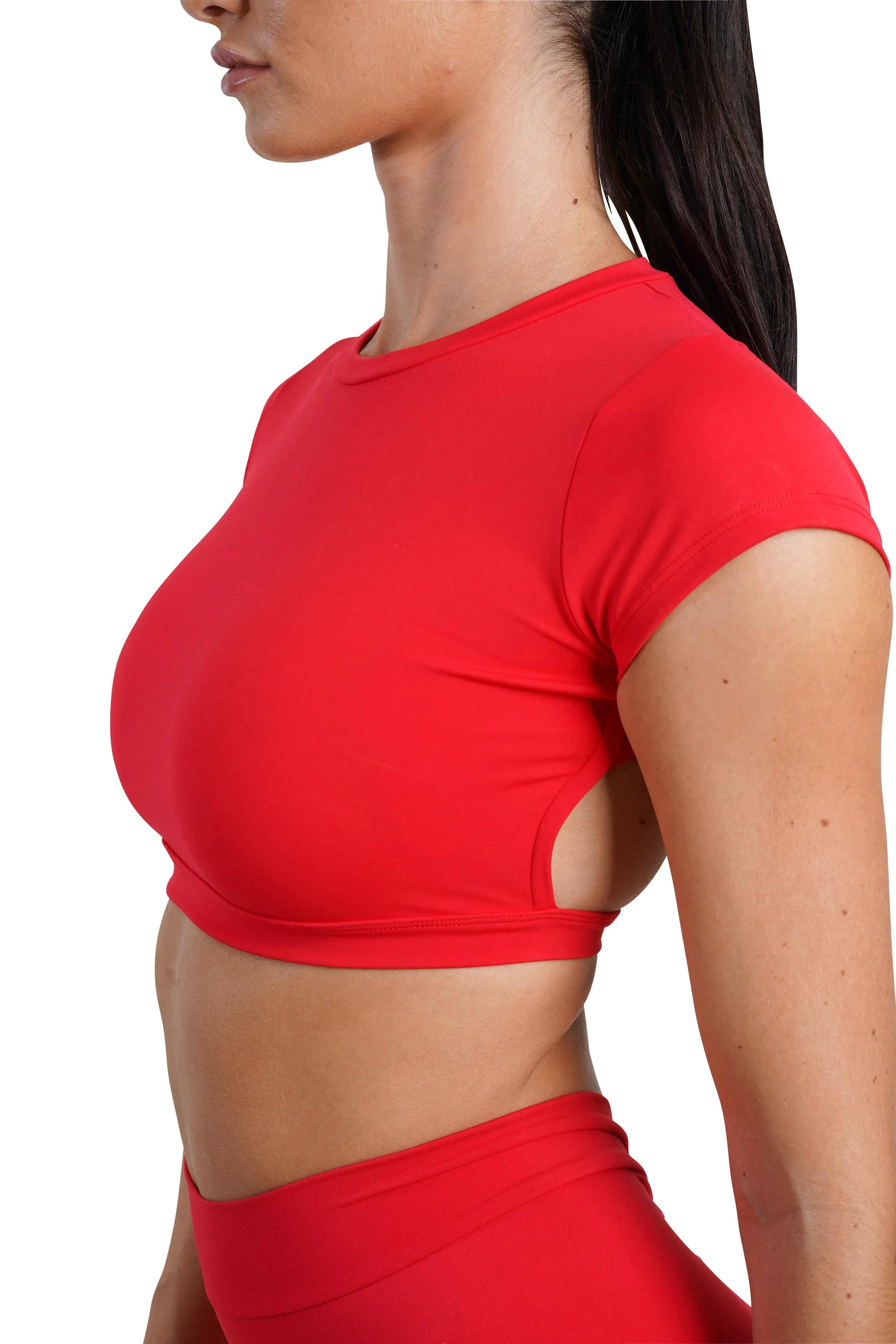 OPEN BACK CROP TEE - RED