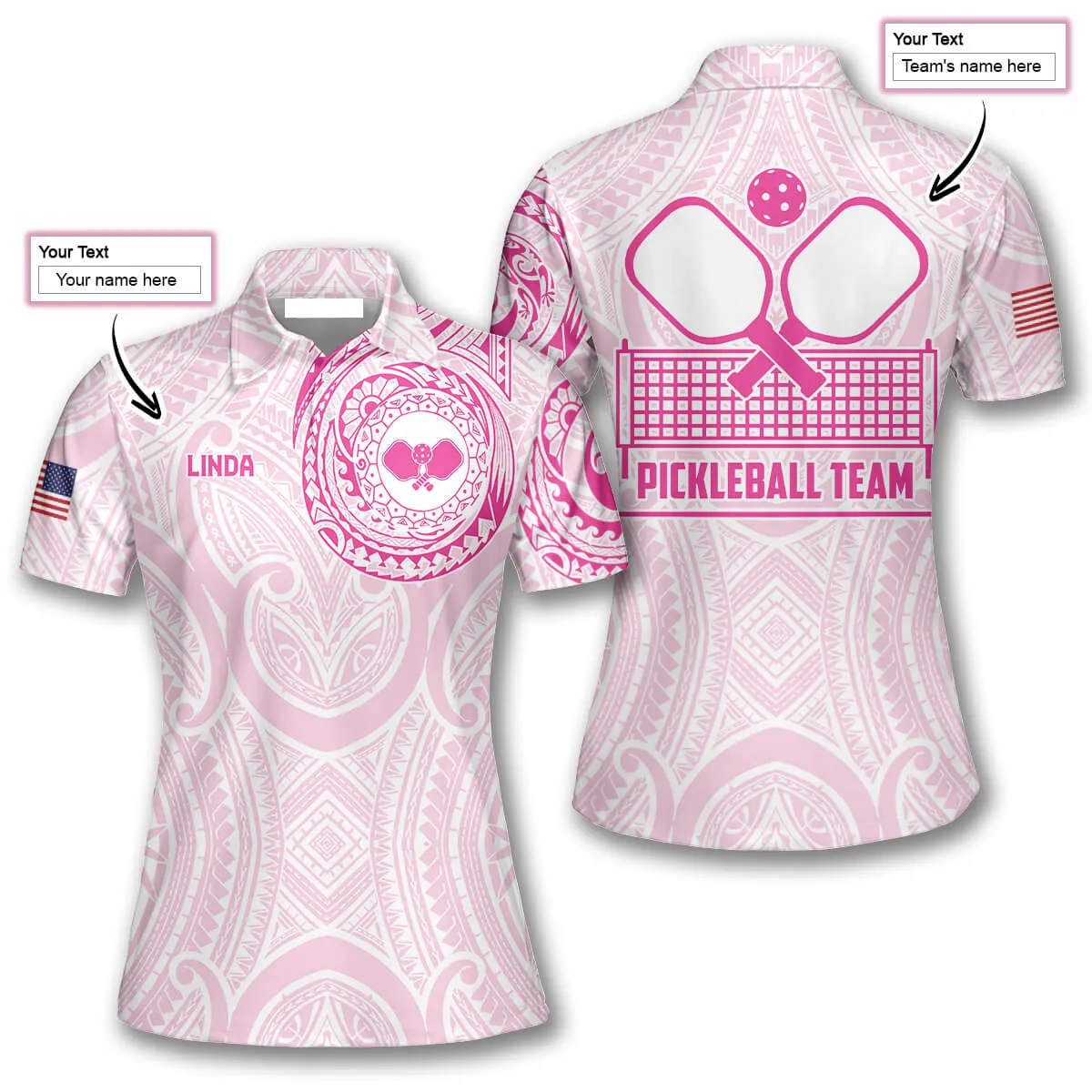 Personalized Name White Pink Tribal Pickleball Polo Shirts For Women, Pickleball Lovers