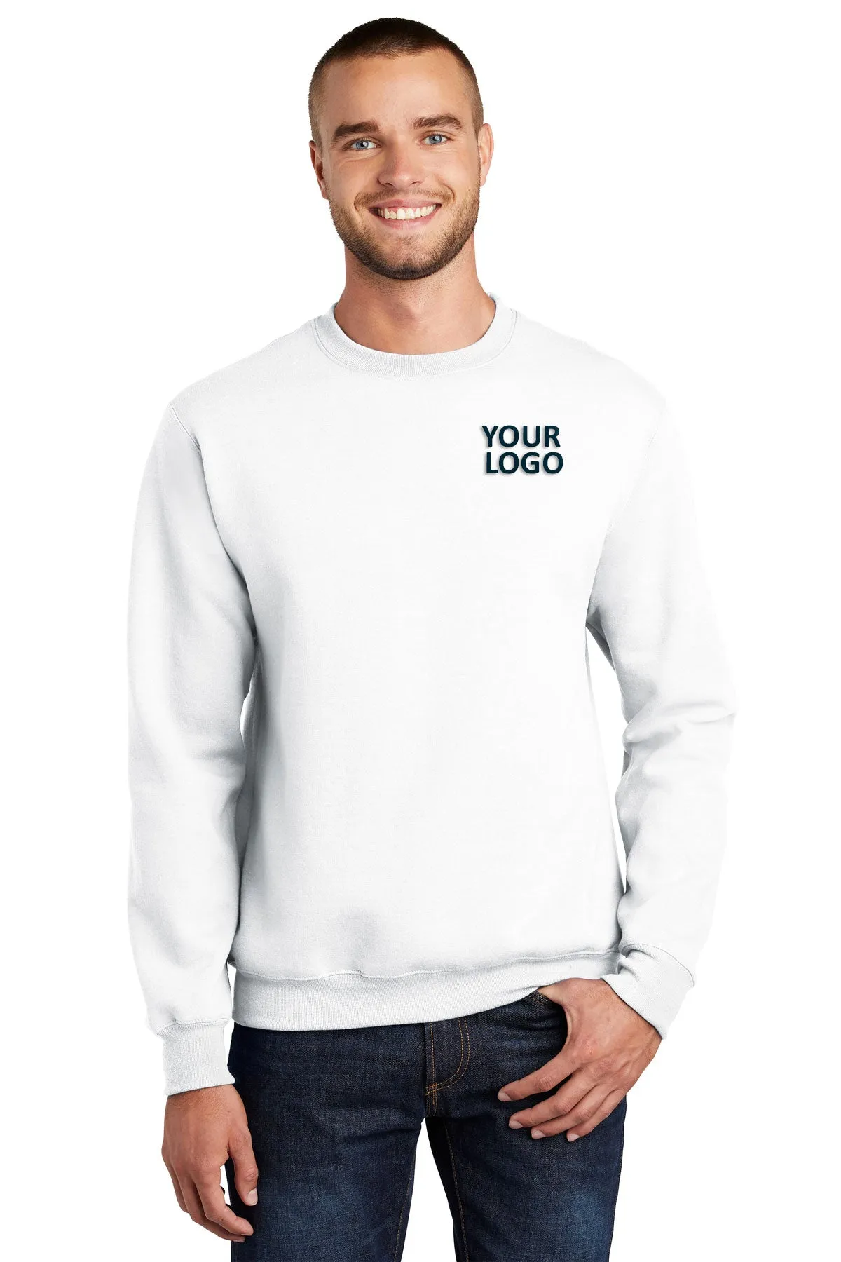 Port & Company Essential Fleece Custom Sweatshirts, White