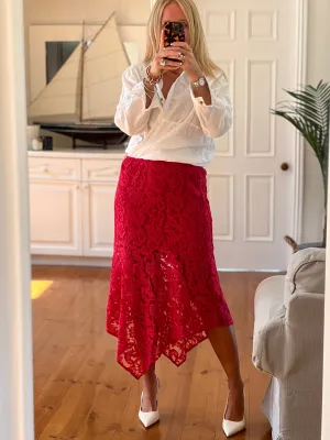 Red Lace Midi Skirt