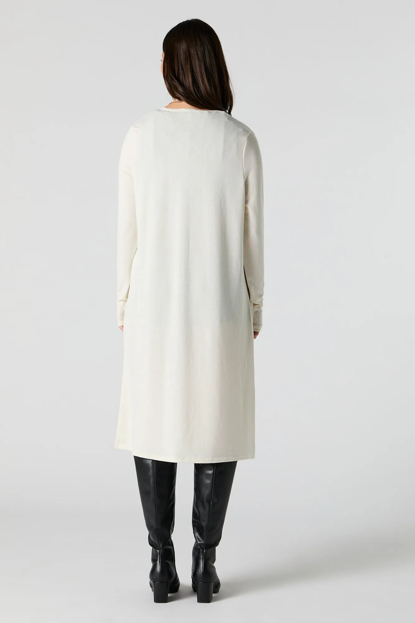 Ribbed Open Front Longline Cardigan