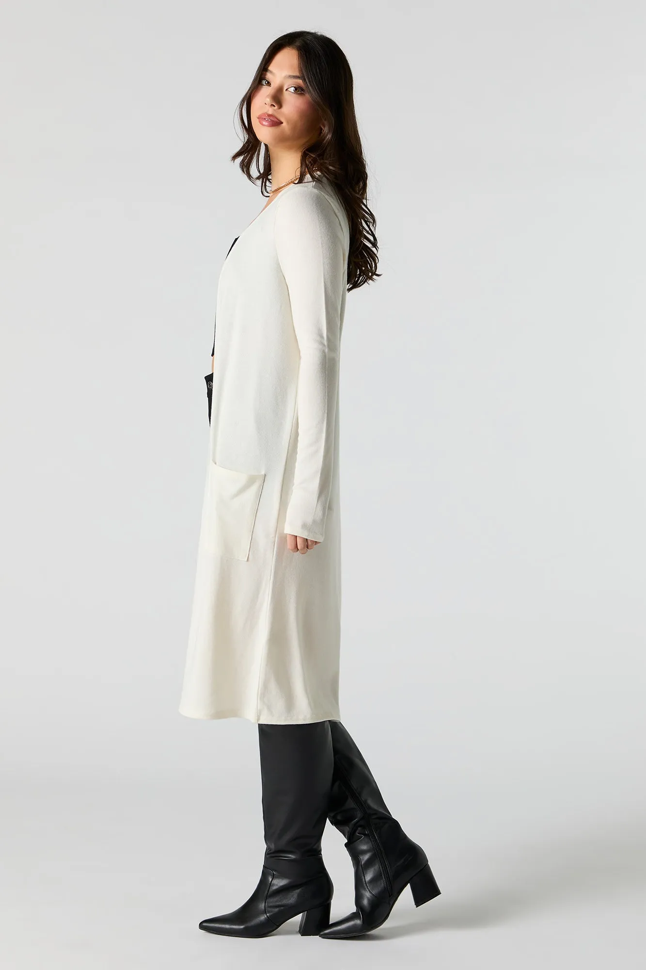 Ribbed Open Front Longline Cardigan