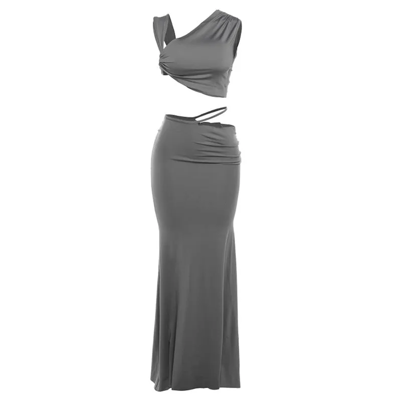 Sloping Shoulder Backless Vest Solid Color Elegant Slim-fit Dress Suit