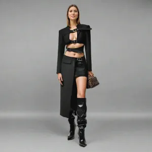 Streetwear Hollow Our Sexy Solid Coats For Women Lapel Long Sleeve High Waist Spliced Belt Slimming Chic Trench Female New