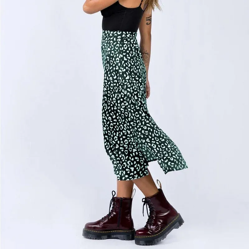 Summer women vintage elegant beach midi boho skirt 2021 Women Leopard print split sexy zip skirts womens Casual skirts female